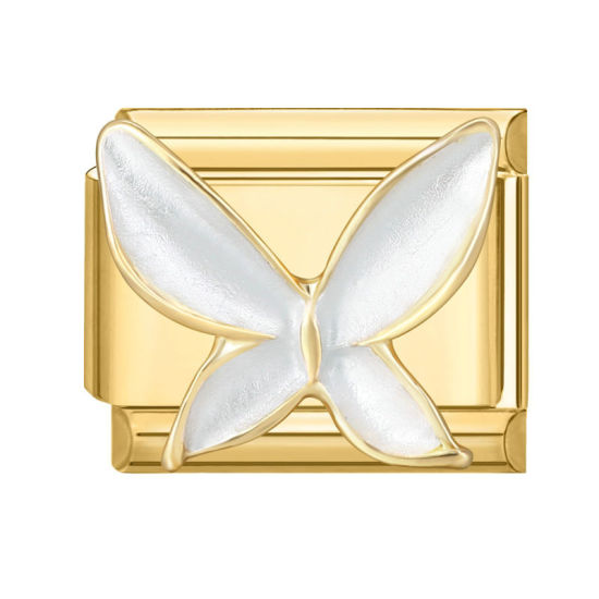 Image de 1 Pièce Maillons de Charme Italiens pour la Fabrication de Bijoux de Montres-Bracelets Modulables à Faire Soi-Même En Gros en 304 Acier Inoxydable Doré Rectangle Papillons 10mm x 9mm