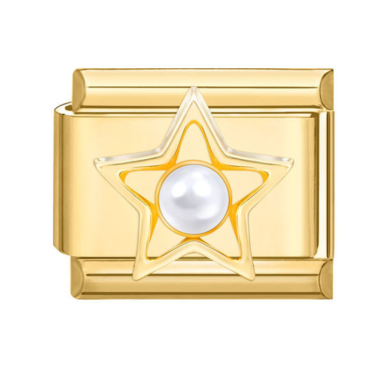 Image de 1 Pièce Maillons de Charme Italiens pour la Fabrication de Bijoux de Montres-Bracelets Modulables à Faire Soi-Même En Gros en 304 Acier Inoxydable Doré Rectangle Pentacle Imitation Perles 10mm x 9mm