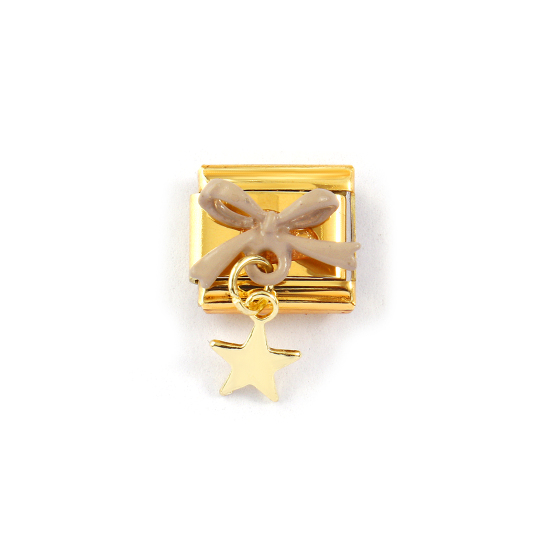 Image de 1 Pièce Maillons de Charme Italiens pour la Fabrication de Bijoux de Montres-Bracelets Modulables à Faire Soi-Même En Gros en 304 Acier Inoxydable Doré Rectangle Nœuds Papillons 10mm x 9mm