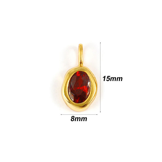 Image de 1 Pièce Breloques en Argent Pur Pierres de Naissance Plaqué Or 18K janvier Ovale Zircone Cubique Vin Rouge 15mm x 8mm