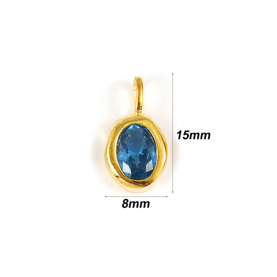 Image de 1 Pièce Breloques en Argent Pur Pierres de Naissance Plaqué Or 18K mars Ovale Zircone Cubique Bleu 15mm x 8mm