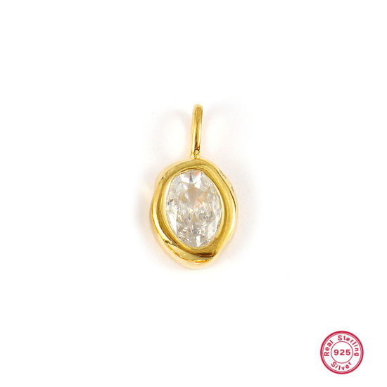 Image de 1 Pièce Breloques en Argent Pur Pierres de Naissance Plaqué Or 18K avril Ovale Zircone Cubique Clair 15mm x 8mm
