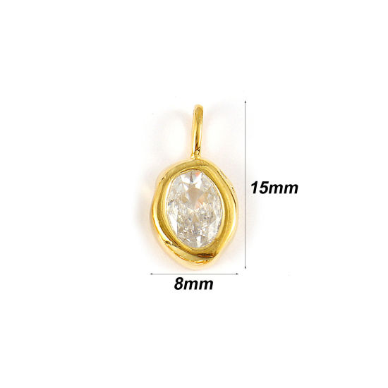 Image de 1 Pièce Breloques en Argent Pur Pierres de Naissance Plaqué Or 18K avril Ovale Zircone Cubique Clair 15mm x 8mm