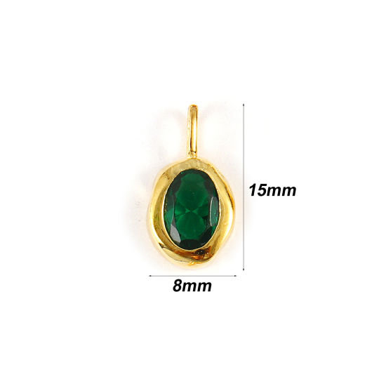 Image de 1 Pièce Breloques en Argent Pur Pierres de Naissance Plaqué Or 18K mai Ovale Zircone Cubique Vert Foncé 15mm x 8mm