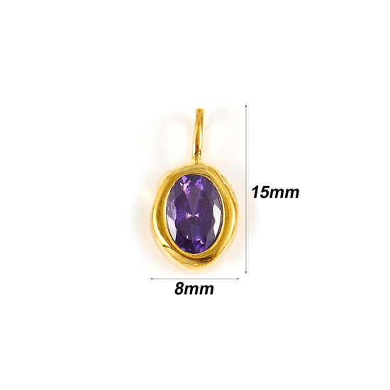 Image de 1 Pièce Breloques en Argent Pur Pierres de Naissance Plaqué Or 18K juin Ovale Zircone Cubique Pourpre 15mm x 8mm