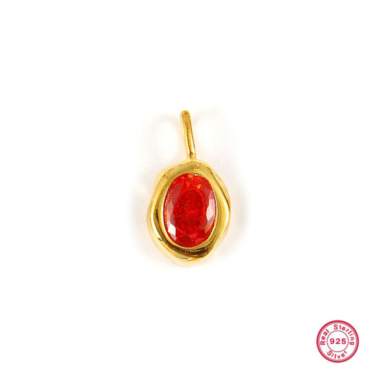 Image de 1 Pièce Breloques en Argent Pur Pierres de Naissance Plaqué Or 18K juillet Ovale Zircone Cubique Rouge-orange 15mm x 8mm