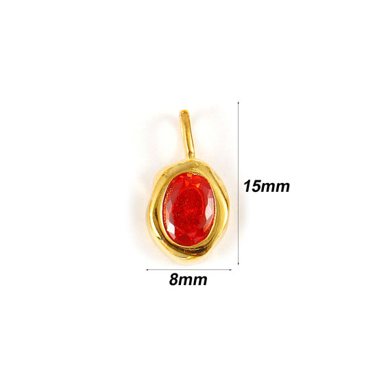 Image de 1 Pièce Breloques en Argent Pur Pierres de Naissance Plaqué Or 18K juillet Ovale Zircone Cubique Rouge-orange 15mm x 8mm