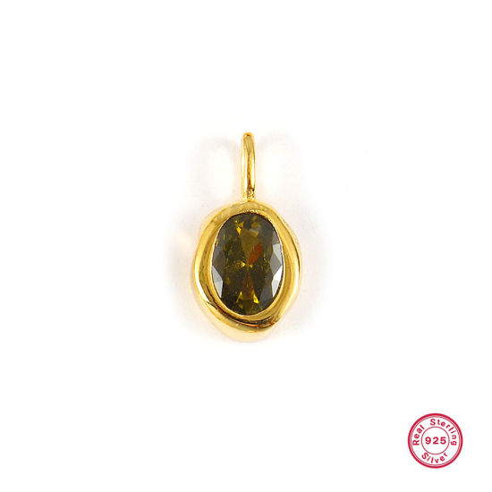 Image de 1 Pièce Breloques en Argent Pur Pierres de Naissance Plaqué Or 18K août Ovale Zircone Cubique Olivacé 15mm x 8mm