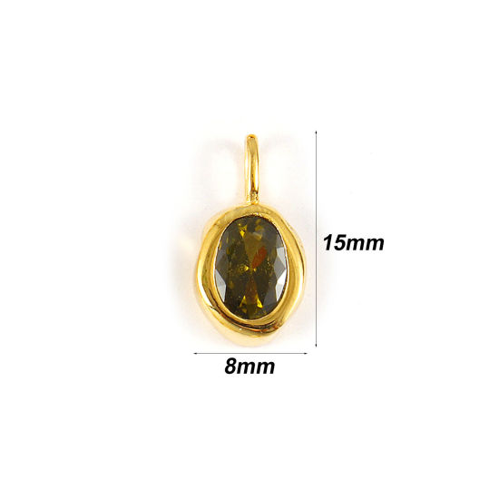 Image de 1 Pièce Breloques en Argent Pur Pierres de Naissance Plaqué Or 18K août Ovale Zircone Cubique Olivacé 15mm x 8mm