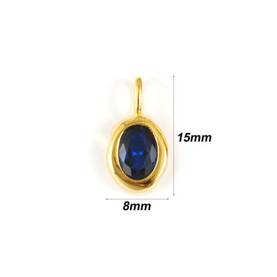 Image de 1 Pièce Breloques en Argent Pur Pierres de Naissance Plaqué Or 18K septembre Ovale Zircone Cubique Saphir 15mm x 8mm
