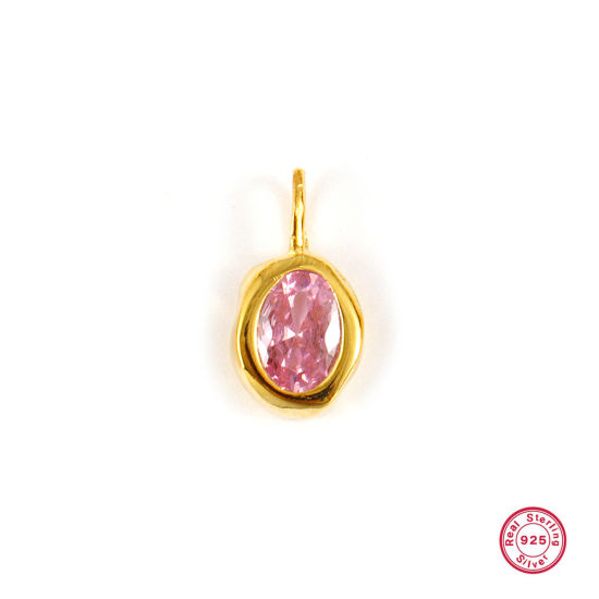Image de 1 Pièce Breloques en Argent Pur Pierres de Naissance Plaqué Or 18K octobre Ovale Zircone Cubique Rose 15mm x 8mm