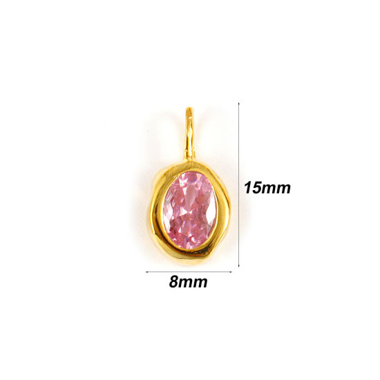 Image de 1 Pièce Breloques en Argent Pur Pierres de Naissance Plaqué Or 18K octobre Ovale Zircone Cubique Rose 15mm x 8mm