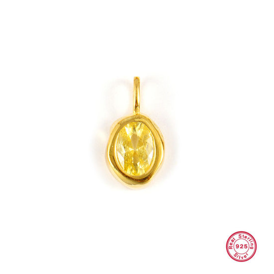 Image de 1 Pièce Breloques en Argent Pur Pierres de Naissance Plaqué Or 18K novembre Ovale Zircone Cubique Jaune 15mm x 8mm
