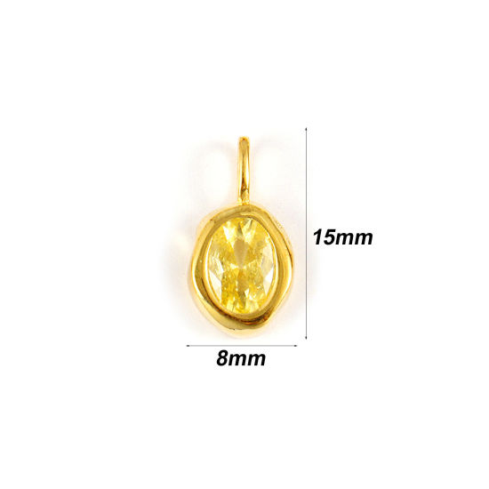 Image de 1 Pièce Breloques en Argent Pur Pierres de Naissance Plaqué Or 18K novembre Ovale Zircone Cubique Jaune 15mm x 8mm