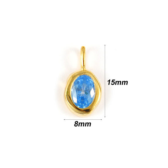 Image de 1 Pièce Breloques en Argent Pur Pierres de Naissance Plaqué Or 18K décembre Ovale Zircone Cubique Bleu Clair 15mm x 8mm