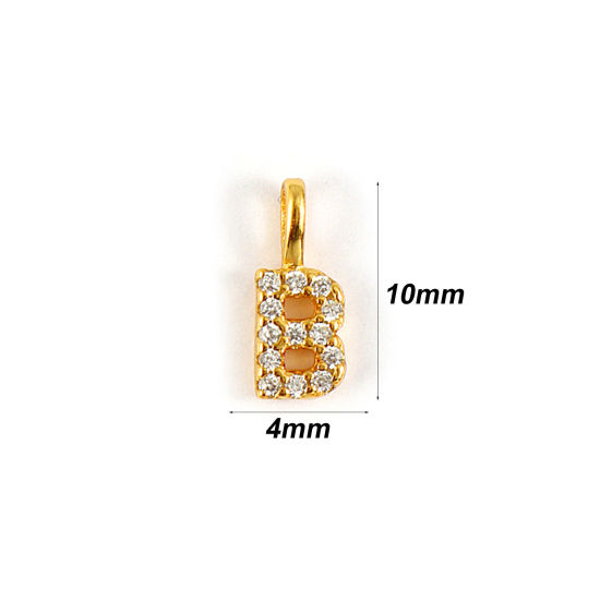 1 個 スターリングシルバー キャピタルレター チャーム 18Kゴールドメッキ 文字 B “ マイクロパヴェ 10mm x 4mm の画像