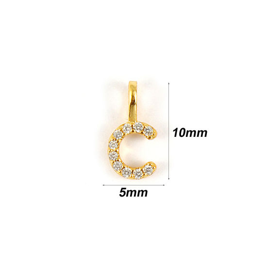 1 個 スターリングシルバー キャピタルレター チャーム 18Kゴールドメッキ 文字 C “ マイクロパヴェ 10mm x 5mm の画像