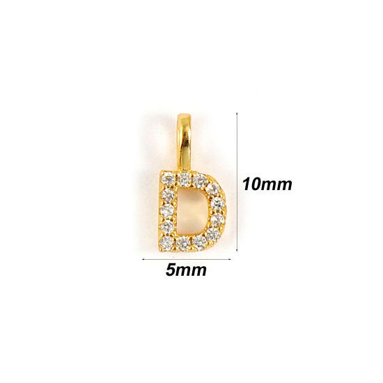 1 個 スターリングシルバー キャピタルレター チャーム 18Kゴールドメッキ 文字 D “ マイクロパヴェ 10mm x 5mm の画像