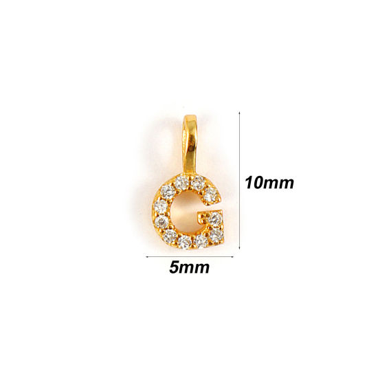 1 個 スターリングシルバー キャピタルレター チャーム 18Kゴールドメッキ 文字 G “ マイクロパヴェ 10mm x 5mm の画像