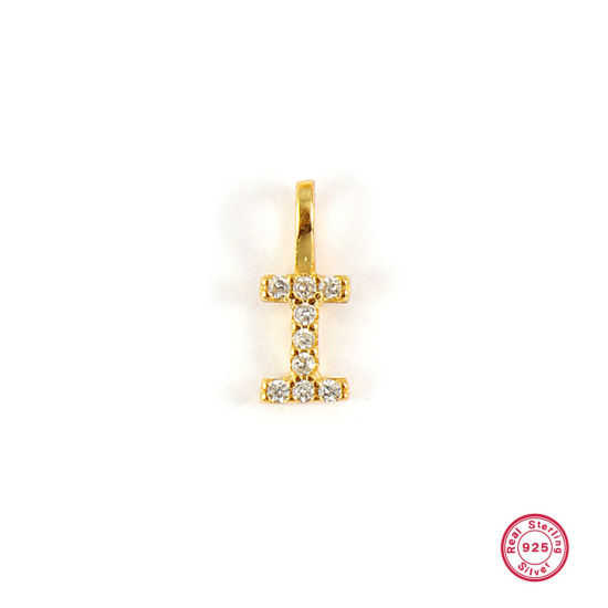 1 個 スターリングシルバー キャピタルレター チャーム 18Kゴールドメッキ 文字 I “ マイクロパヴェ 10mm x 4mm の画像