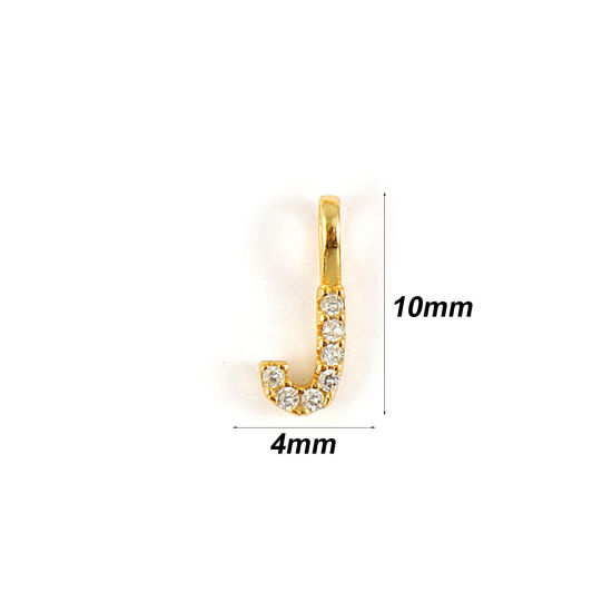 1 個 スターリングシルバー キャピタルレター チャーム 18Kゴールドメッキ 文字 J “ マイクロパヴェ 10mm x 4mm の画像