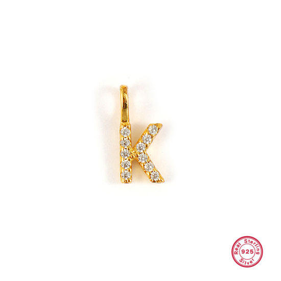 1 個 スターリングシルバー キャピタルレター チャーム 18Kゴールドメッキ 文字 K “ マイクロパヴェ 10mm x 5mm の画像
