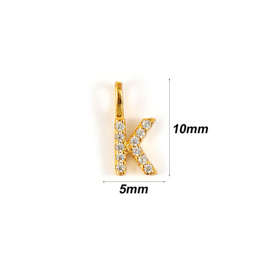1 個 スターリングシルバー キャピタルレター チャーム 18Kゴールドメッキ 文字 K “ マイクロパヴェ 10mm x 5mm の画像