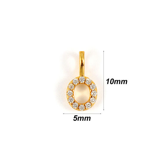 1 個 スターリングシルバー キャピタルレター チャーム 18Kゴールドメッキ 文字 O “ マイクロパヴェ 10mm x 5mm の画像
