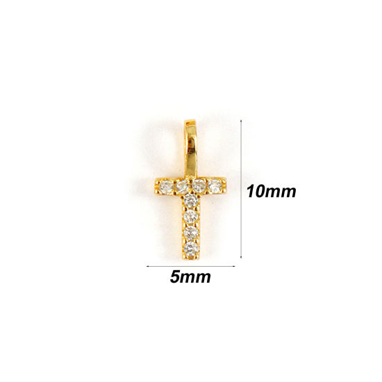 1 個 スターリングシルバー キャピタルレター チャーム 18Kゴールドメッキ 文字 T “ マイクロパヴェ 10mm x 5mm の画像