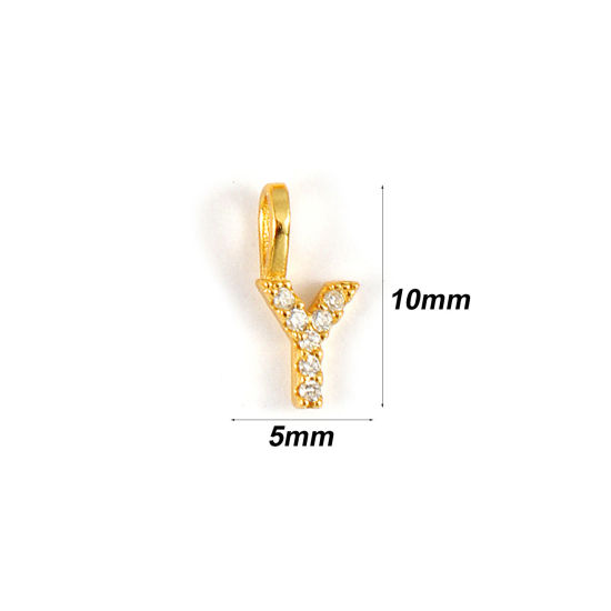 1 個 スターリングシルバー キャピタルレター チャーム 18Kゴールドメッキ 文字 Y “ マイクロパヴェ 10mm x 5mm の画像