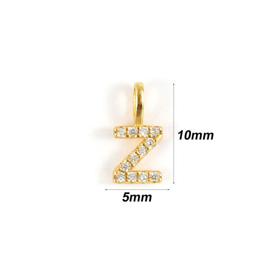 1 個 スターリングシルバー キャピタルレター チャーム 18Kゴールドメッキ 文字 Z “ マイクロパヴェ 10mm x 5mm の画像