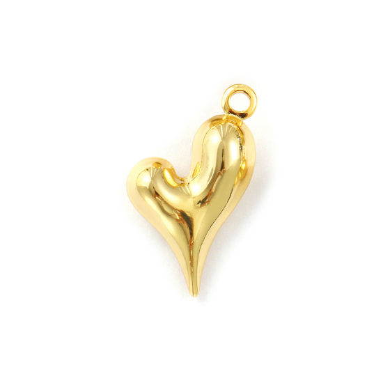 Picture of 2 PCs Eco-friendly Brass Valentine's Day Pendants 18K Real Gold Plated Heart 3.1cm x 2cm