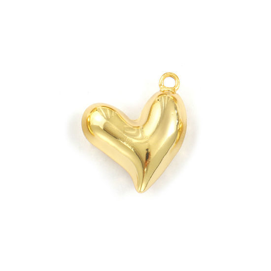 Picture of 2 PCs Eco-friendly Brass Valentine's Day Charms 18K Real Gold Plated Heart 23mm x 20mm