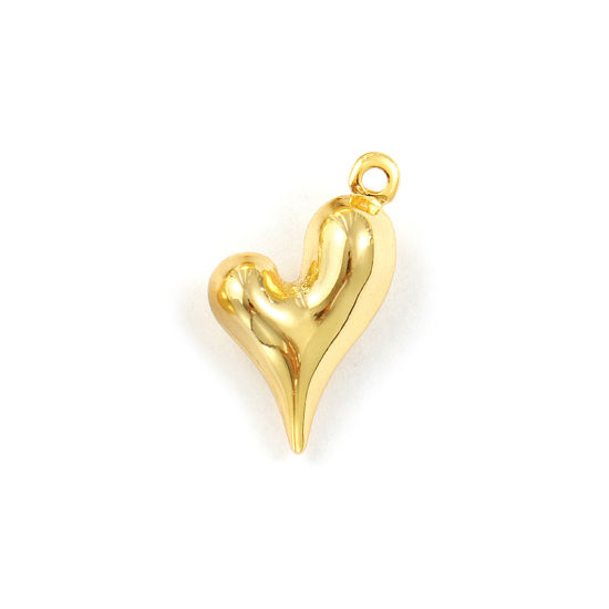 Picture of 2 PCs Eco-friendly Brass Valentine's Day Charms 18K Real Gold Plated Heart 23mm x 15mm