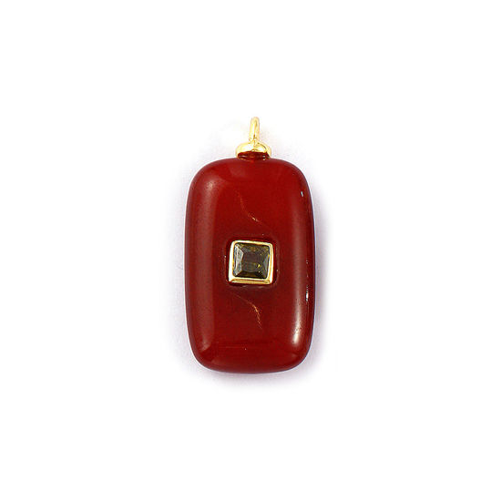 Picture of 1 Piece Eco-friendly Gemstone & Brass Geometric Pendants Wholesale 18K Real Gold Plated Dark Brown Rectangle Olive Green Cubic Zirconia 3cm x 1.5cm