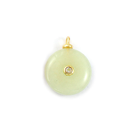 Picture of 1 Piece Eco-friendly Gemstone & Brass Geometric Charms Wholesale 18K Real Gold Plated Light Green Round Clear Cubic Zirconia 23mm x 18mm
