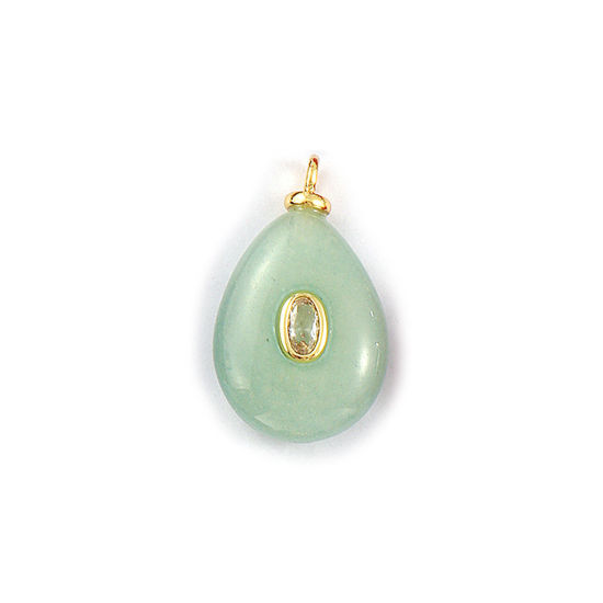 Picture of 1 Piece Eco-friendly Gemstone & Brass Geometric Charms Wholesale 18K Real Gold Plated Light Blue Drop Clear Cubic Zirconia 25mm x 15mm