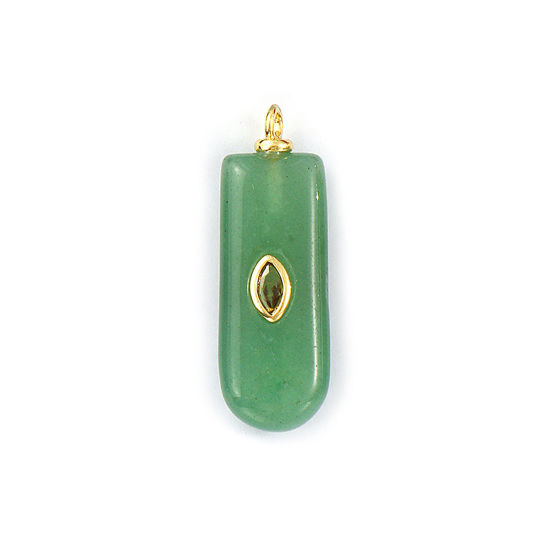 Picture of 1 Piece Eco-friendly Gemstone & Brass Geometric Pendants Wholesale 18K Real Gold Plated Green Rectangle Olive Green Cubic Zirconia 3.7cm x 1.2cm