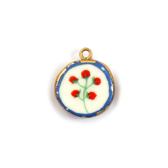 Picture of 2 PCs Eco-friendly PVD Vacuum Plating Waterproof Anti-Tarnish Hypoallergenic 304 Stainless Steel & Ceramic Charms 18K Real Gold Plated Multicolor Round Disc Hydrangea Flower 22mm x 19mm