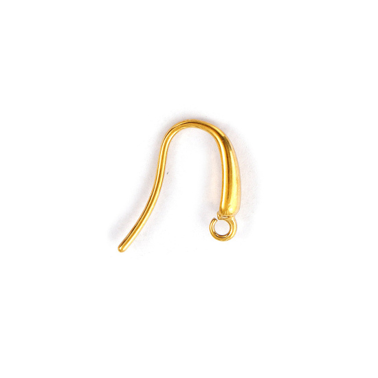 Picture of 2 PCs Eco-friendly PVD Vacuum Plating Waterproof Anti-Tarnish Hypoallergenic 304 Stainless Steel Exquisite Ear Wire Hooks Earrings For DIY Jewelry Making Accessories Drop 18K Real Gold Plated With Open Loop 13mm x 3mm, Post/ Wire Size: 1mm(18 gauge)