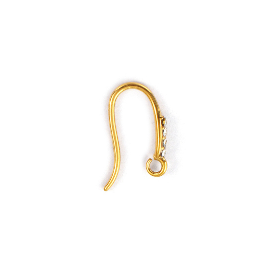 Picture of 2 PCs Eco-friendly PVD Vacuum Plating Waterproof Anti-Tarnish Hypoallergenic 304 Stainless Steel Exquisite Ear Wire Hooks Earrings For DIY Jewelry Making Accessories Drop 18K Real Gold Plated Clear Rhinestone With Open Loop 14mm x 2mm, Post/ Wire Size: 1mm(18 gauge)