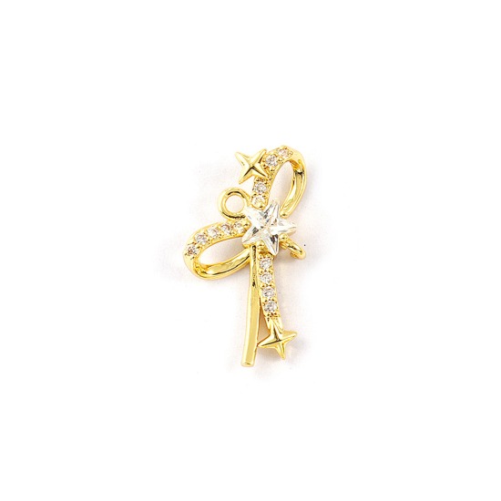 Immagine di 2 Pz Ottone Natale Ciondoli Placcato Oro 18K Cravatta a Farfalla Micro Spianare Trasparente Cubic Zirconiae 18mm x 16mm
