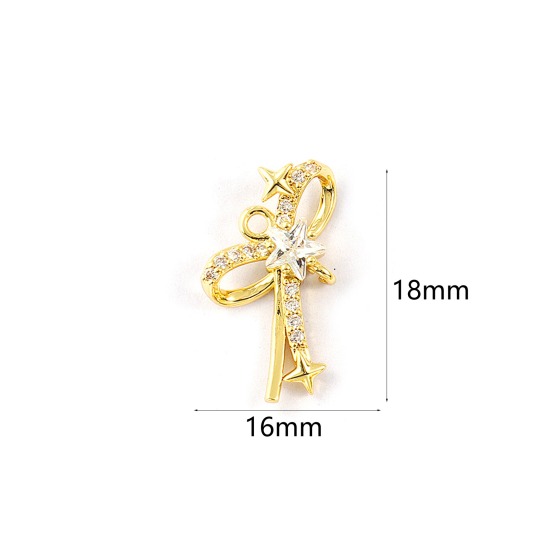 Immagine di 2 Pz Ottone Natale Ciondoli Placcato Oro 18K Cravatta a Farfalla Micro Spianare Trasparente Cubic Zirconiae 18mm x 16mm