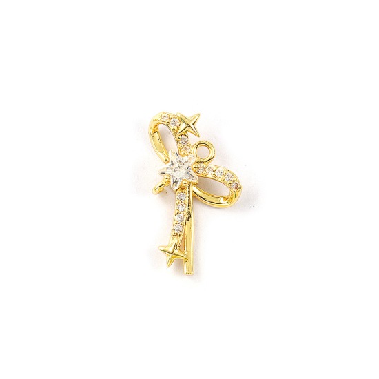 Immagine di 2 Pz Ottone Natale Ciondoli Placcato Oro 18K Cravatta a Farfalla Micro Spianare Trasparente Cubic Zirconiae 18mm x 16mm