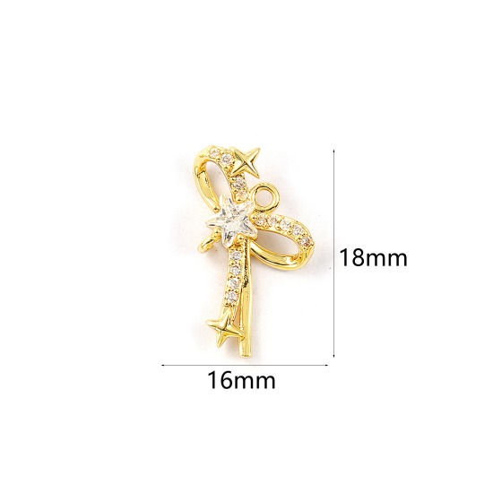 Immagine di 2 Pz Ottone Natale Ciondoli Placcato Oro 18K Cravatta a Farfalla Micro Spianare Trasparente Cubic Zirconiae 18mm x 16mm