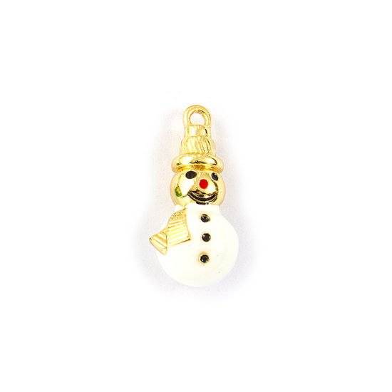 Immagine di 2 Pz Ottone Ciondoli Placcato Oro 18K Bianco Smalto Pupazzo Natale 3D 18mm x 9mm