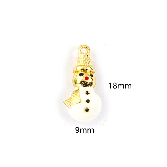 Immagine di 2 Pz Ottone Ciondoli Placcato Oro 18K Bianco Smalto Pupazzo Natale 3D 18mm x 9mm