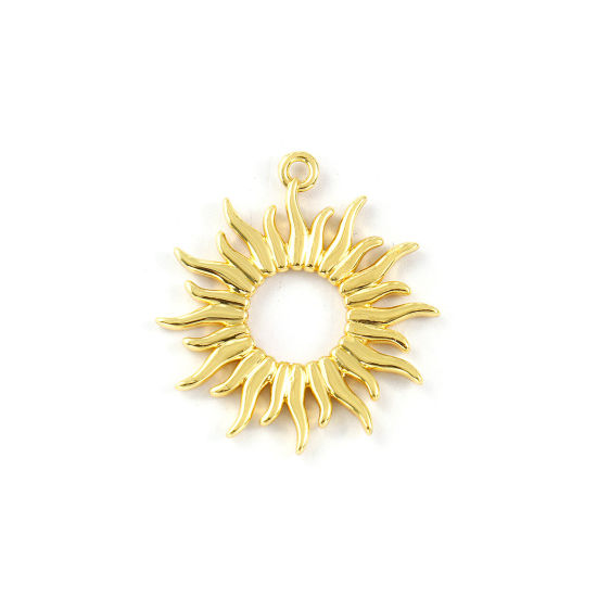 Immagine di 2 Pz Ottone Galassia Ciondoli Placcato Oro 18K Sole Filigrana 27mm x 25mm