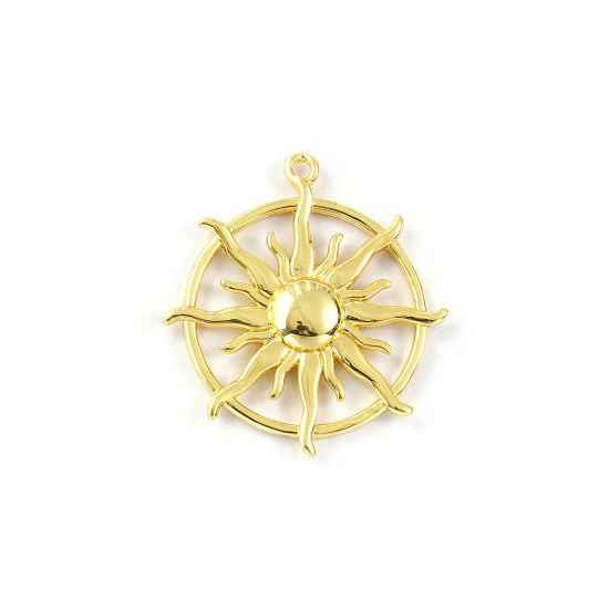 Immagine di 2 Pz Ottone Galassia Ciondoli Placcato Oro 18K Sole Filigrana 27mm x 25mm