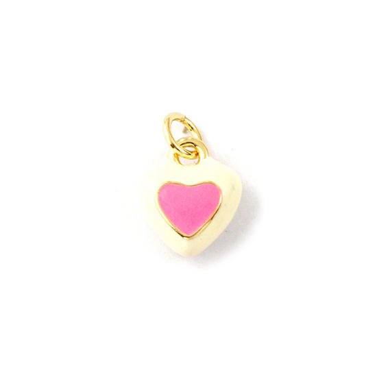 Image de 2 Pcs Breloques La Saint Valentin Respectueux de la Nature en Laiton Plaqué Or Véritable 18K Rose Émail Cœur 14mm x 10mm